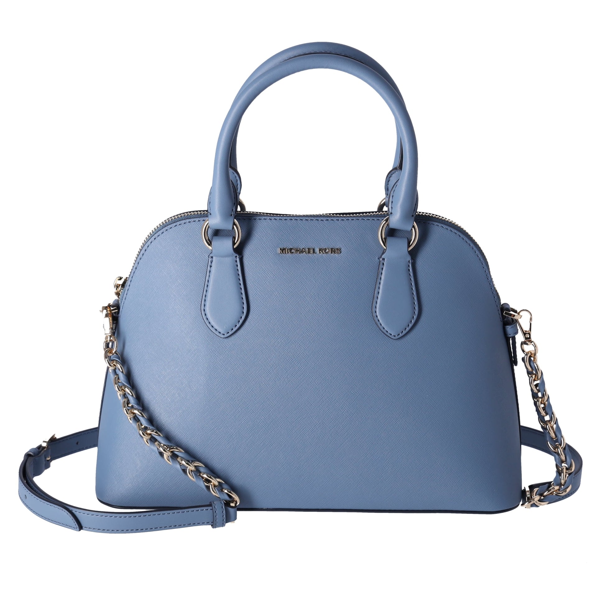 Michael Kors Veronica Medium Dome Satchel Crossbody Denim Blue Saffiano Leather