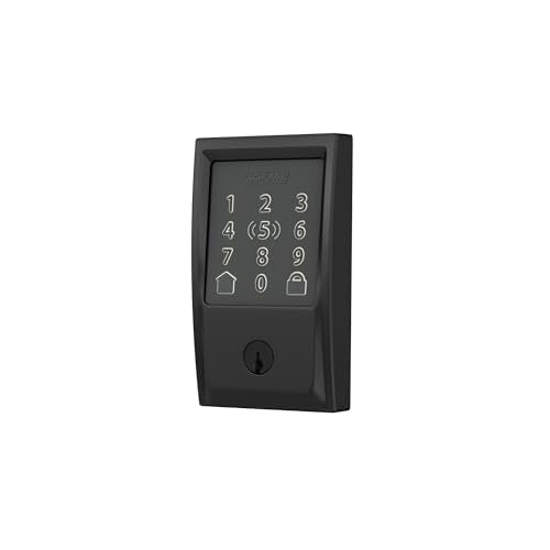 Schlage BE499WB CEN 622 Encode Plus WiFi Deadbolt Smart Lock, Keyless Entry Touchscreen Door Lock with Century Trim, Matte Black