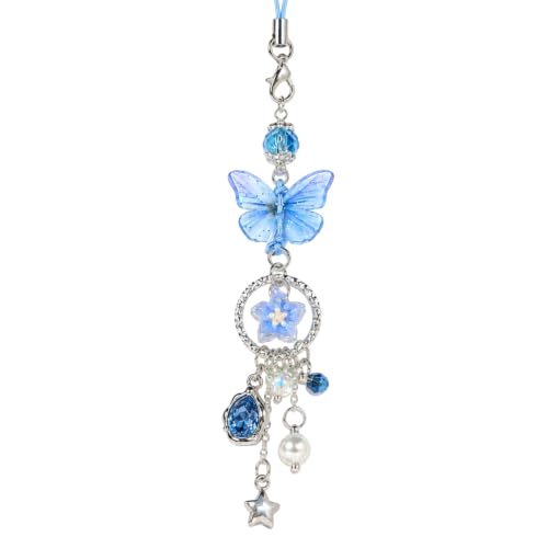 Owlland Blue Butterfly Phone Charm, Y2K Beaded Strap, Cute Keychain Accessory for Cellphone, Bag, Backpack, Aesthetic Gift