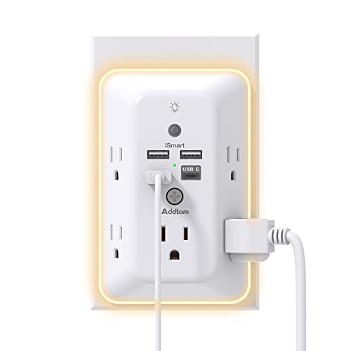 Addtam Surge Protector, 5 Outlet Extender with Night Light and 4 USB Ports
