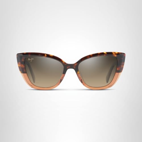 Maui Jim Women's Blossom Polarized Cat Eye Sunglasses, Havana W/Peach/Hcl® Bronze Polarized, Medium Fit