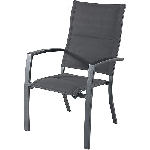 Hanover Naples 5-Piece Outdoor Dining Set with 38'' Rust Resistant Aluminum Square Dining Table and Grey Stackable Sling Chairs, Modern Space Saving All-Weather Patio Dining Set for 4