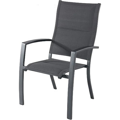 Hanover Naples 5-Piece Outdoor Dining Set with 38'' Rust Resistant Aluminum Square Dining Table and Grey Stackable Sling Chairs, Modern Space Saving All-Weather Patio Dining Set for 4