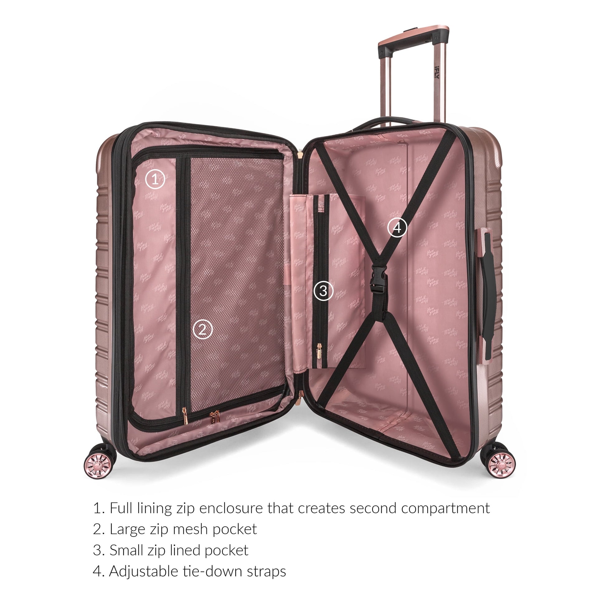 iFLY Hardside Luggage Fibertech 3 Piece Set, 20" Carry-on, 24" Checked Luggage and 28" Checked Luggage, Rose Gold