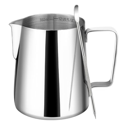 Amrules Milk Frothing Pitcher 12oz Frother Cup Barista Tools, Silver