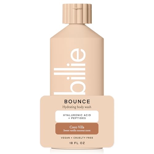 Billie Bounce Womens Body Wash, Hydrating, Coco Villa Scent, 18 Fl Oz | Hydrating shower gel, Contains hyaluronic acid and peptides, Moisturizing skin care, Sweet vanilla coconut scent, Vegan