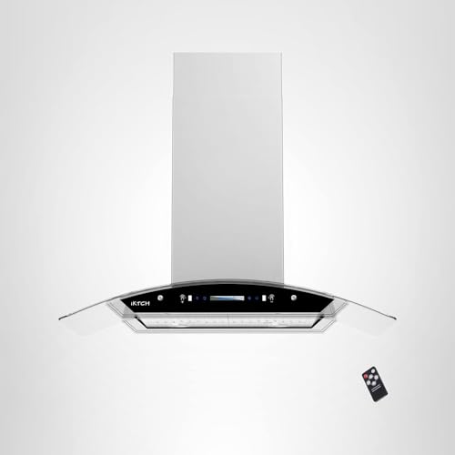IKTCH Upgrated 30 inch Island Mount Range Hood, 900 CFM Ducted Range Hood with 4 Speed Fan, Stainless Steel& Tempered Glass with Gesture Sensing&Touch Control Making life Smarter IKIS01-30