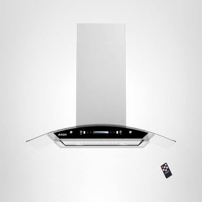 IKTCH Upgrated 30 inch Island Mount Range Hood, 900 CFM Ducted Range Hood with 4 Speed Fan, Stainless Steel& Tempered Glass with Gesture Sensing&Touch Control Making life Smarter IKIS01-30