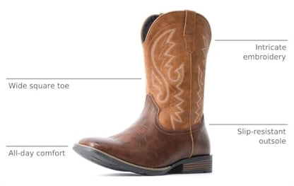 IUV Cowboy Boots For Men with Wide Square Toe Western Retro Boot