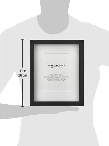 Amazon Basics Rectangular Picture Frame Set for Wall Hanging or Tabletop Display, 8 x 10 in with 5 x 7 in Mat, Black, 2-Pack