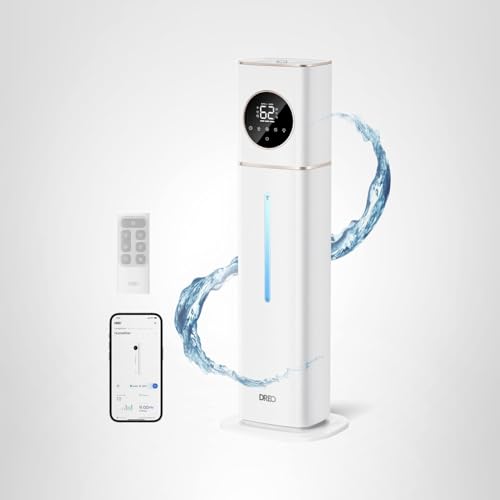 DREO HM735S 11L Smart Humidifier Large Room 700 ft², 100H Cool Mist Air Humidifiers for Bedroom, Top-Fill, Clean Tank Technology, 26dB, Auto Mode, Aroma Box, RGB, Remote & APP Control, Baby, White