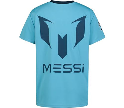 Messi Boys' Lifestyle Short Sleeve Top, Standard Shirt with Logo, Comfortable Fit, AIR Blue, 6