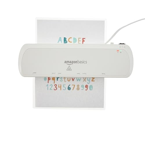Amazon Basics 9-Inch Thermal Laminator Machine with Quick Warm-Up, 2 Heat Settings, Jam Release for Documents and Photos, White