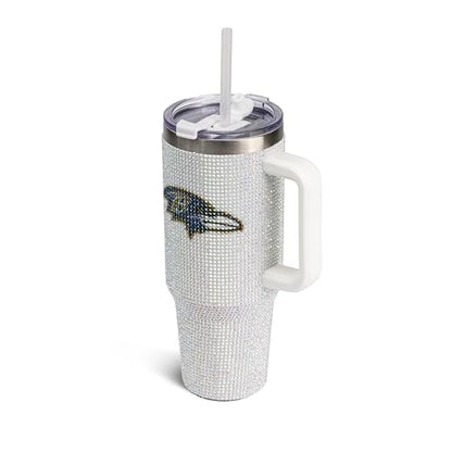 The Memory Company Officially Licensed NFL 40oz Stainless Steel Tumbler - Double Wall Insulated Travel Cup with Handle and Straw Lid - Crystal Rhinestone Design