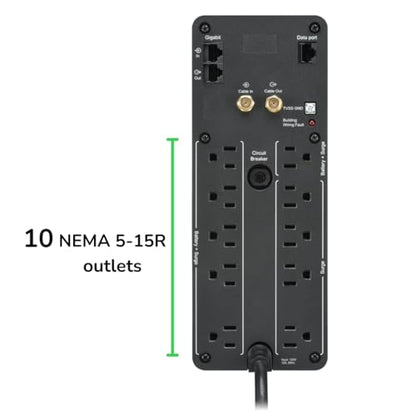 APC UPS Back-UPS Pro 1500VA Sinewave UPS, 900W Battery Backup & Surge Protector, AVR, 10 Outlets, LCD, USB-C & USB-A Charging Ports, BR1500MS2 Uninterruptible Power Supply for Computers, Electronics
