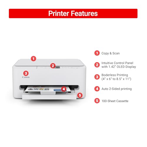 Canon PIXMA TS6520 Wireless Color Inkjet Printer for Duplex Printing, White – Home Printer with Copier/Scanner, 1.42” OLED Display, Intuitive Control Panel, Compact Design