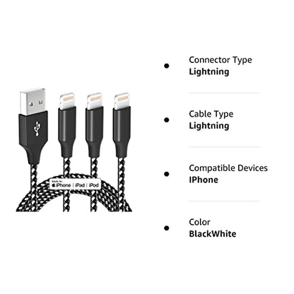 iPhone Charger Fast Charging Cord 3 Pack 10 FT Apple MFi Certified Lightning Cable Nylon Braided iPhone Charger Cord Compatible with iPhone 13 12 11 Pro Max XR XS X 8 7 6 Plus SE iPad and More