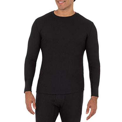 Fruit of the Loom Men's 2-Pack Recycled Waffle Thermal Underwear Crew Top, Black/Natural, X-Large