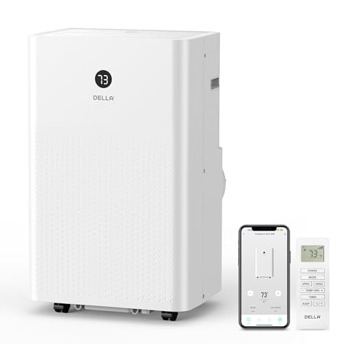 DELLA 14,000 BTU Portable Air Conditioner, Work with Alexa and WiFi, Cools Up To 800 Sq.Ft, Auto Swing, 3 Fan Speeds, Geo Fencing, Heat pump, Dehumidifier, with Remote Control & Window Kit