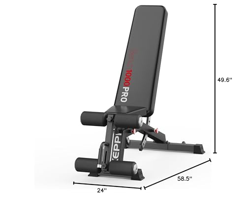 Keppi 1200LB Weight Bench, Heavy Duty Bench1000 PRO Adjustable Workout Bench Press Set for Home Gym Strength Training, Removable Foot Catch for Incline Flat Decline Sit Up Bench for Full Body Fitness