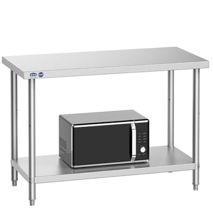 Leteuke NSF Stainless Steel Prep Table, 48″x 24″x 34″ Metal Work Table, SUS 201 Heavy Duty Table with Adjustable Undershelf, 1500 LBS Commercial Outdoor Food Prep Table for Restaurant Kitchen Hotel