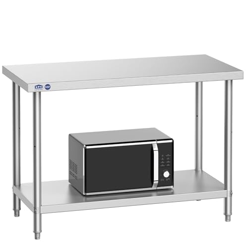 Leteuke NSF Stainless Steel Prep Table, 48″x 24″x 34″ Metal Work Table, SUS 201 Heavy Duty Table with Adjustable Undershelf, 1500 LBS Commercial Outdoor Food Prep Table for Restaurant Kitchen Hotel