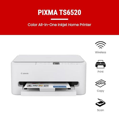 Canon PIXMA TS6520 Wireless Color Inkjet Printer for Duplex Printing, White – Home Printer with Copier/Scanner, 1.42” OLED Display, Intuitive Control Panel, Compact Design