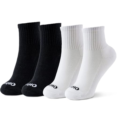 Kamo Fitness Daily 4-Pack Ankle Socks for Women (Black & White Essentials)