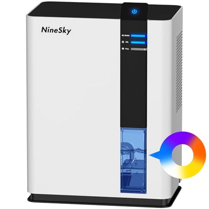 NineSky Dehumidifier, 98 OZ Dehumidifier for Home, (800 sq. ft.) Dehumidifiers for Bathroom, Bedroom with Auto Shut Off, 5 Colors LED Light(H2 White)