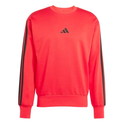 adidas Men's Essentials Fleece 3-Stripes Sweatshirt, Pure Ruby/Black