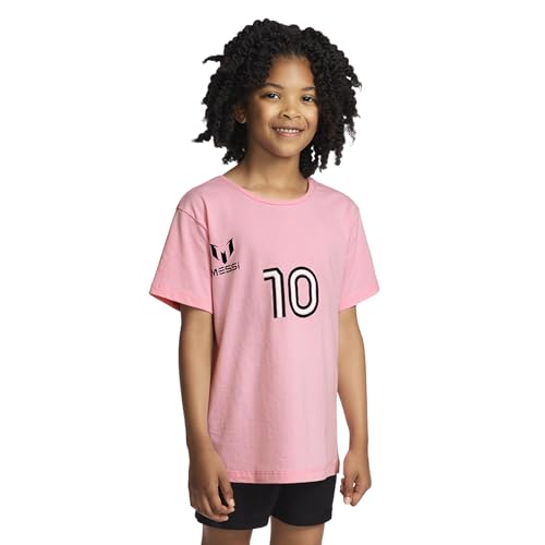 Messi Girls' Lifestyle Short Sleeve T-Shirt, Standard Fit Graphic Tee, Cotton Blend Fabric, Candy Pink