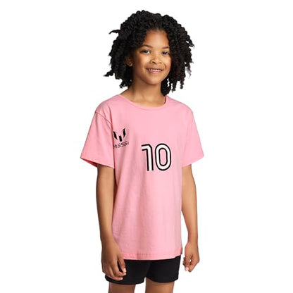 Messi Girls' Lifestyle Short Sleeve T-Shirt, Standard Fit Graphic Tee, Cotton Blend Fabric, Candy Pink