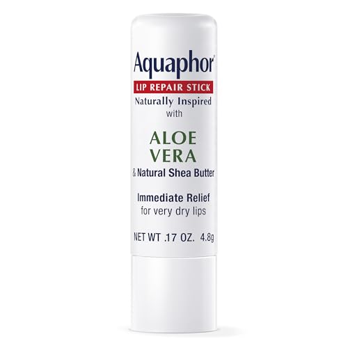 Aquaphor Naturally Inspired Lip Repair Stick with Aloe Vera and Natural Shea Butter, Hydrating Lip Balm Immediately Relieves Dryness, 0.17 Oz Stick