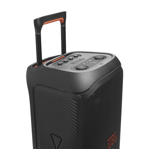 JBL PartyBox Stage 320 - Portable Party Speaker with Telescopic Handle & Wide, Sturdy Wheels, Powerful JBL Pro Sound, Futuristic lightshow, Up to 18 Hours of Play time, Splash Proof (Black)