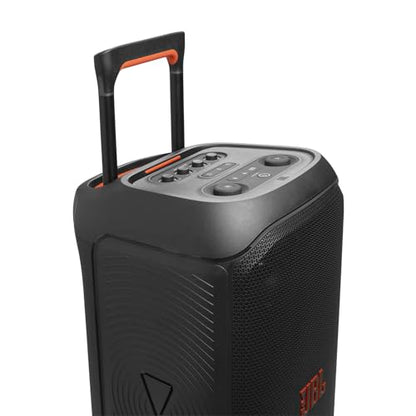 JBL PartyBox Stage 320 - Portable Party Speaker with Telescopic Handle & Wide, Sturdy Wheels, Powerful JBL Pro Sound, Futuristic lightshow, Up to 18 Hours of Play time, Splash Proof (Black)