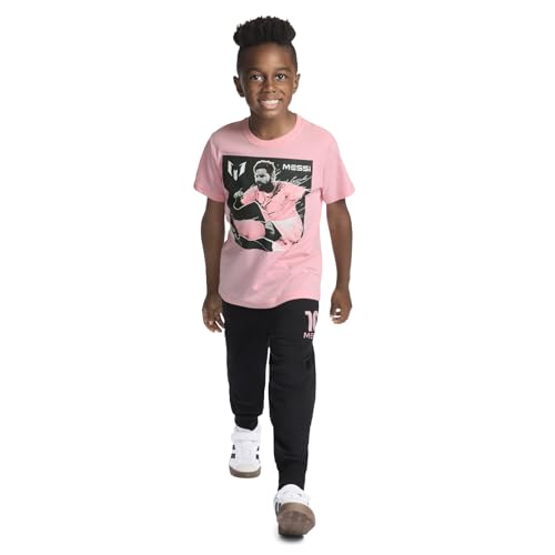 Messi Boys' Lifestyle Short Sleeve T-Shirt, Standard Fit Graphic Tee, Cotton Blend Fabric, Candy Pink