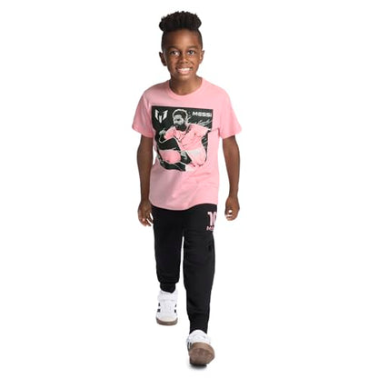 Messi Boys' Lifestyle Short Sleeve T-Shirt, Standard Fit Graphic Tee, Cotton Blend Fabric, Candy Pink