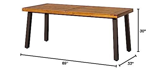 Devoko Home Acacia Wood Dining Table 6-Person Indoor Outdoor Table with Iron Legs, Sandblast Finish, Natural Stained, Rustic Metal, 69 * 33 * 30 inch (Natural)