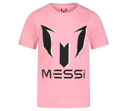 Messi Boys' Lifestyle Short Sleeve Top, Standard Shirt with Logo, Comfortable Fit, Candy Pink