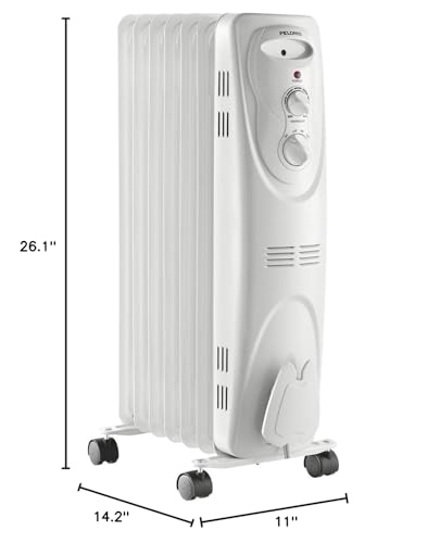 PELONIS Radiator Heater for Large Space, Electric Oil Filled Radiator, Dual Knobs, 1500W, Quiet Space Heater, 3 Modes, Tip-over Protection