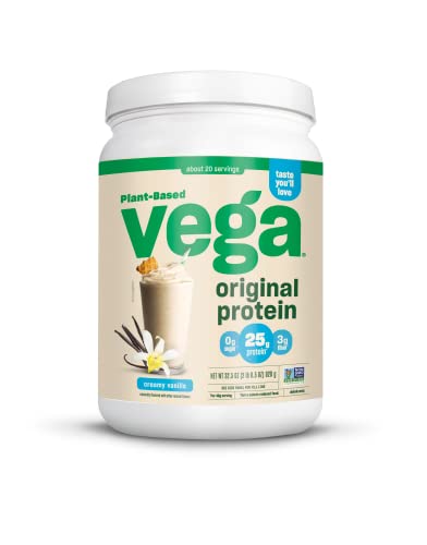 Vega Original Protein Powder, Creamy Vanilla Plant Based Protein Drink Mix for Water, Milk and Smoothies, 32.5 oz