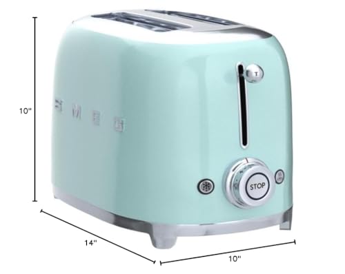 SMEG 2 Slice Toaster with 6 Presets and Defrost Function and Removable Crumb Tray TSF01PGUS, Pastel Green