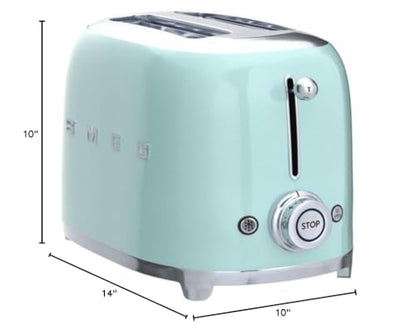 SMEG 2 Slice Toaster with 6 Presets and Defrost Function and Removable Crumb Tray TSF01PGUS, Pastel Green