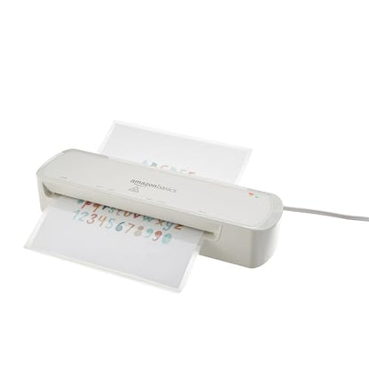 Amazon Basics 9-Inch Thermal Laminator Machine with Quick Warm-Up, 2 Heat Settings, Jam Release for Documents and Photos, White