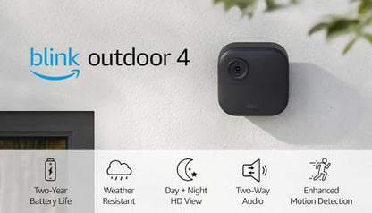 Blink Outdoor 4 (4th Gen) – Wire-free smart security camera, two-year battery life, two-way audio, HD live view, enhanced motion detection, Works with Alexa – 3 camera system