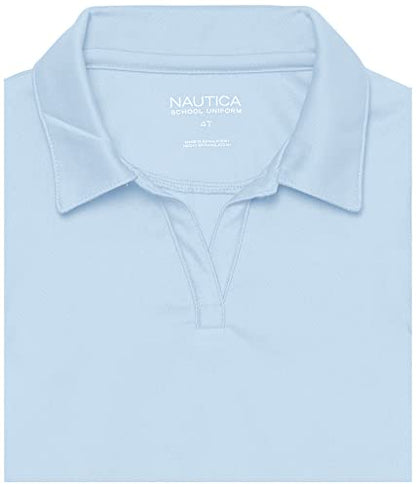 Nautica Girls Size' School Uniform Short Sleeve Polo Shirt, Button Closure, Moisture Wicking Performance Material, Fade Resistant, Light Blue, 8-10 Plus