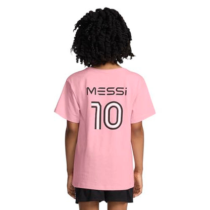 Messi Girls' Lifestyle Short Sleeve T-Shirt, Standard Fit Graphic Tee, Cotton Blend Fabric, Candy Pink