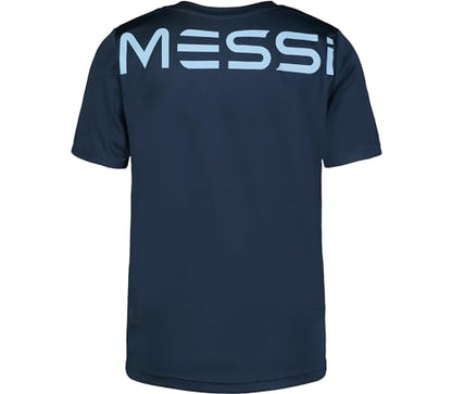 Messi Boys' Lifestyle Short Sleeve Top, Standard Shirt with Logo, Comfortable Fit, Dress Blue, 6