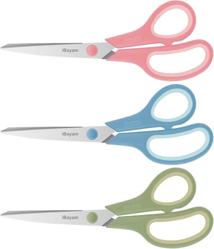 iBayam 8.5" Scissors All Purpose Heavy Duty, 3Pack Stainless Steel Scissor | Shears, Cutter, Hand Tools, Comfort-grip, Left/Right Handed, Cutting Packing Cardboard Fabric, Office School Home Essentials