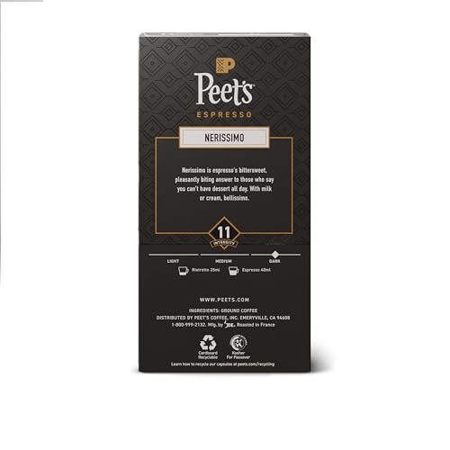 Peet's Coffee, Dark Roast Espresso Capsules, Compatible with Nespresso Original Machine, 100% Arabica Coffee - Nerissimo Intensity 11, 100 Count (10 Boxes of 10 Espresso Capsules)